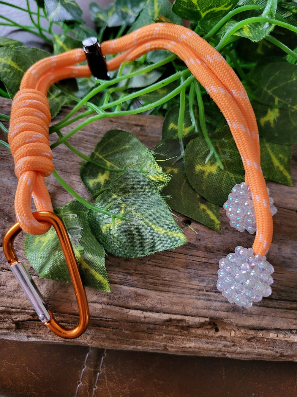 Orange Paracord Keychain with Beaded Charms